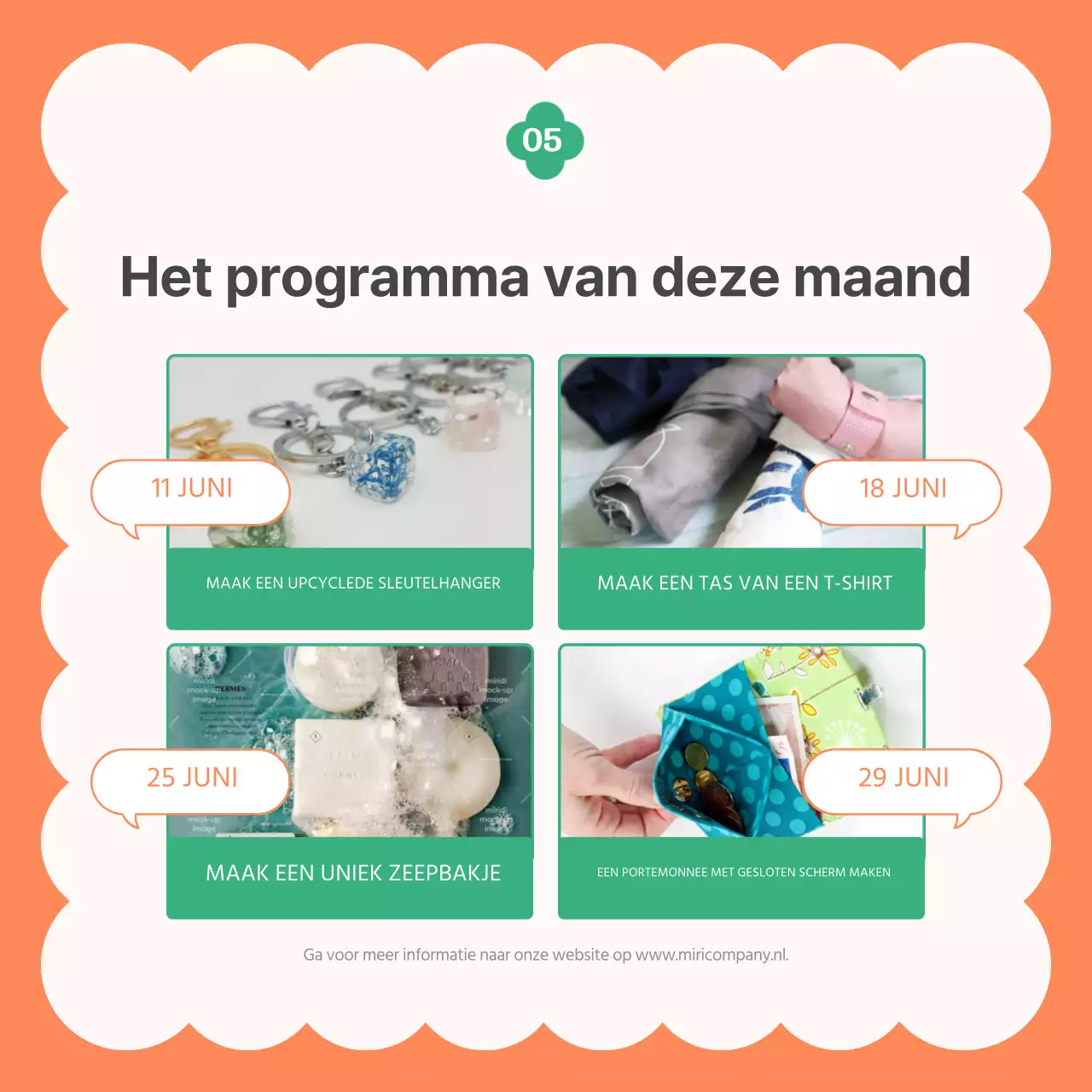 Maak moderne upcyclede goederen in oranje en groene post