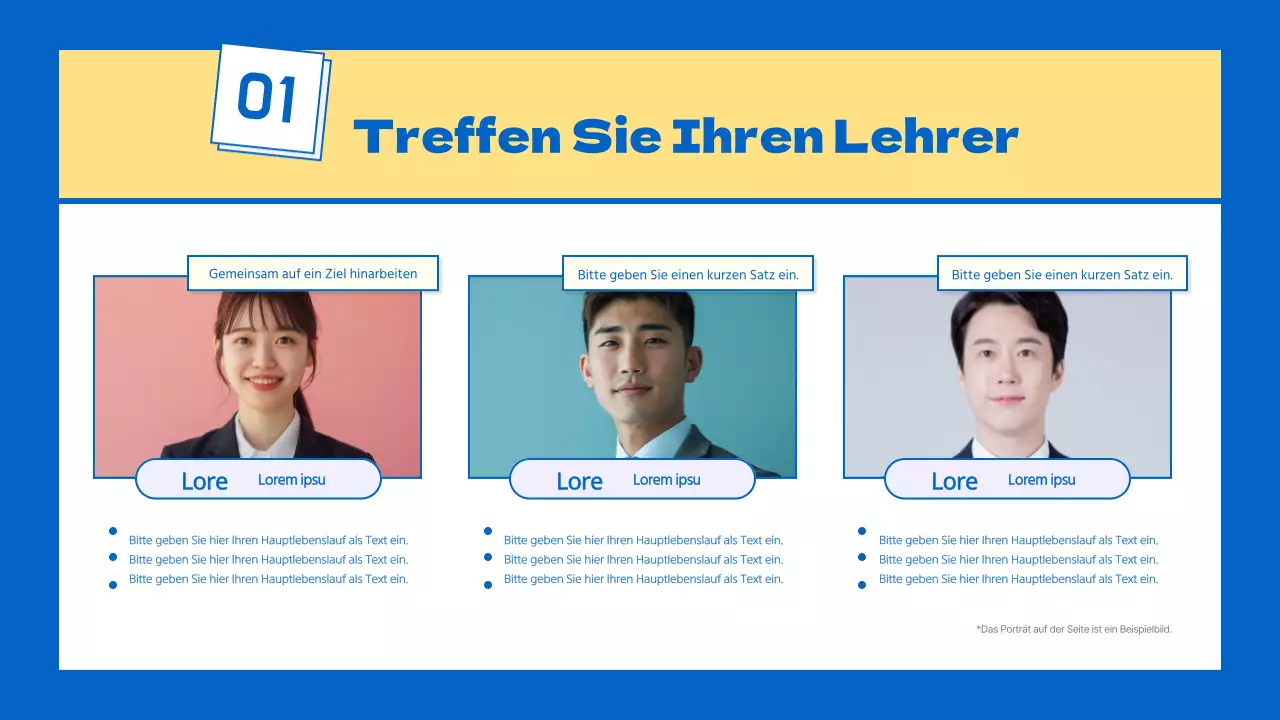 Ein kitschiger gelb-blauer Schulprospekt