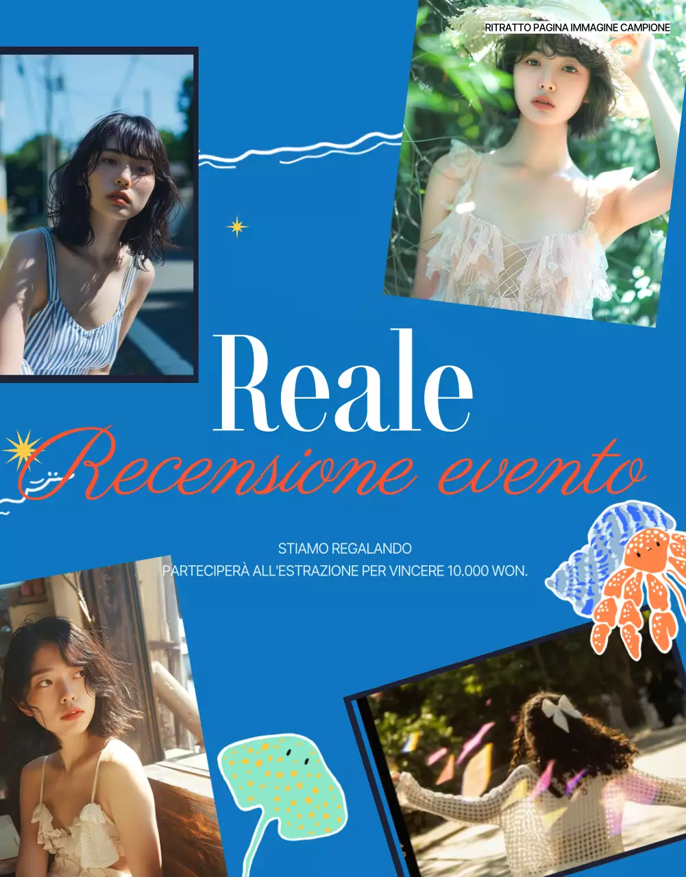 Annuncio promozionale estivo d'epoca in blu e rosso