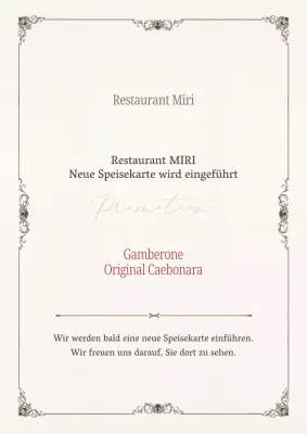 Ankündigung einer neuen Speisekarte für ein einfaches Restaurant in Rot und Beige