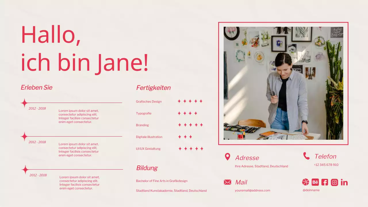 Rotes Trend-Grafikdesigner-Portfolio