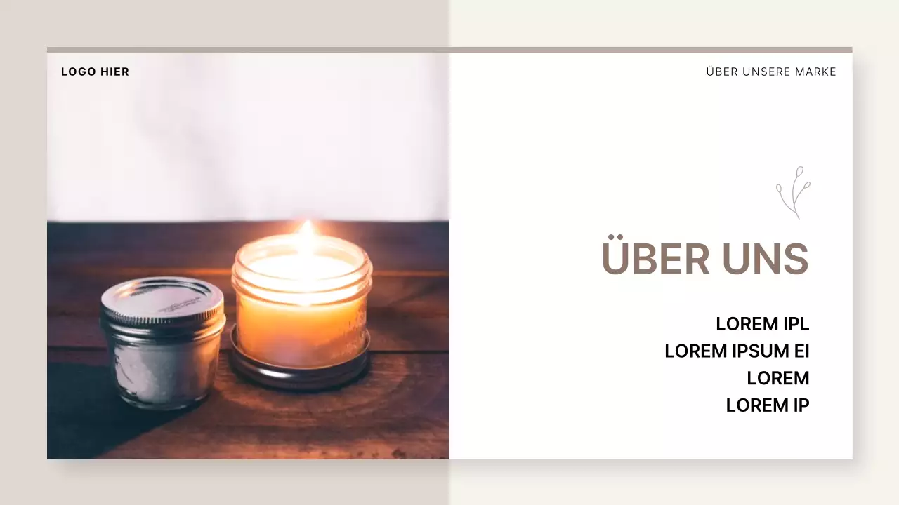 Ein einfaches beige-elfenbeinfarbenes Kerzenstudio als Markenzeichen eines kleinen Unternehmens
