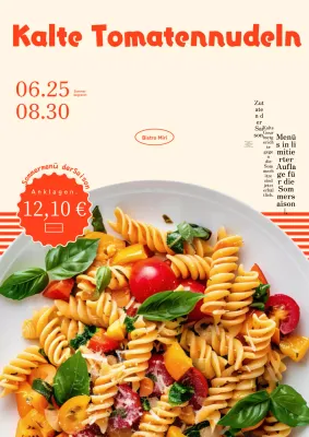 Ein Werbefoto für ein Sommermenü, mit roter Typografie und Fotografie.