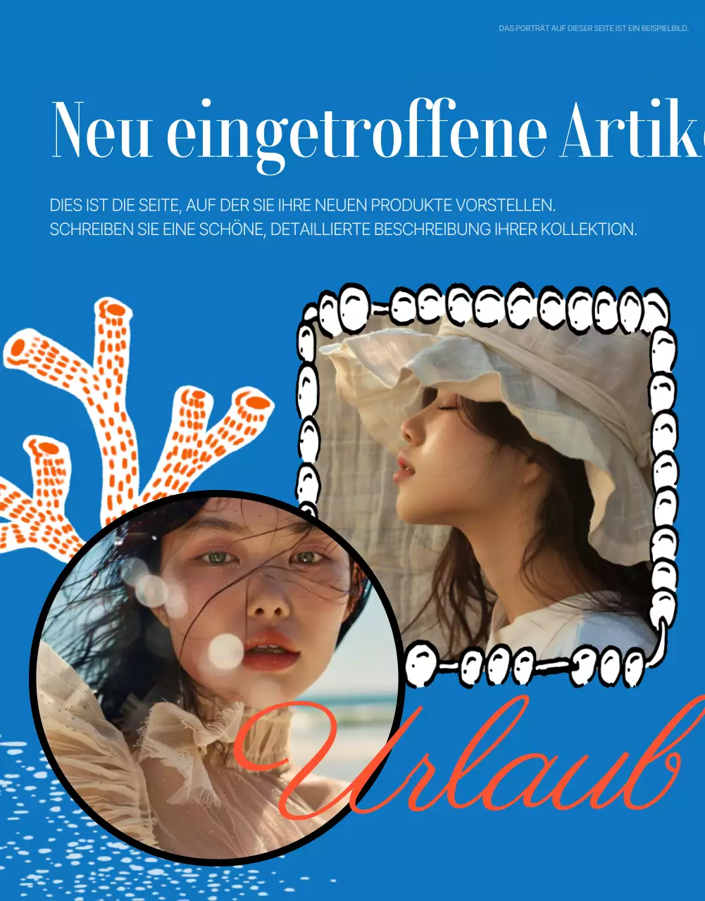 Sommerliche Werbeanzeige in Blau und Rot