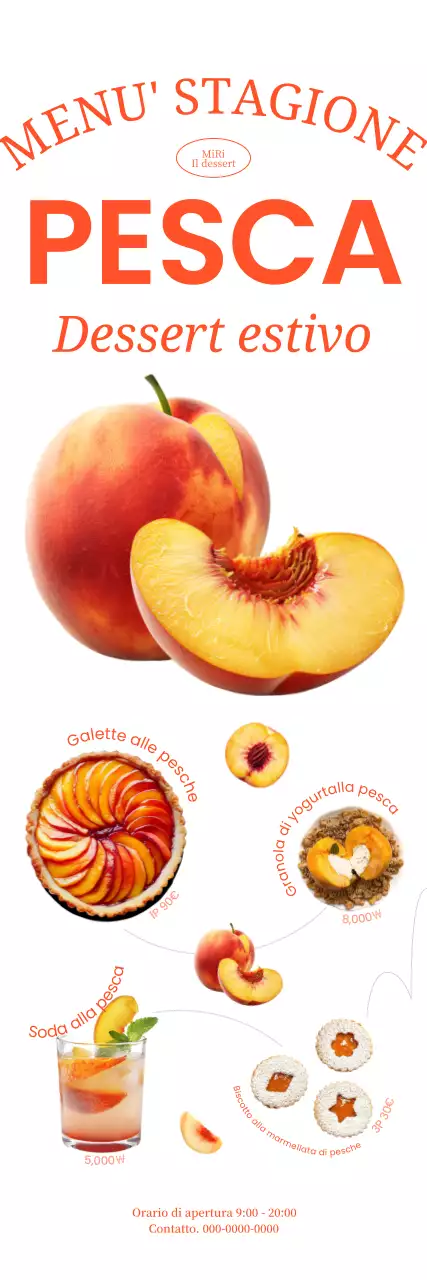 Banner del caffè con dessert alla pesca rinfrescante