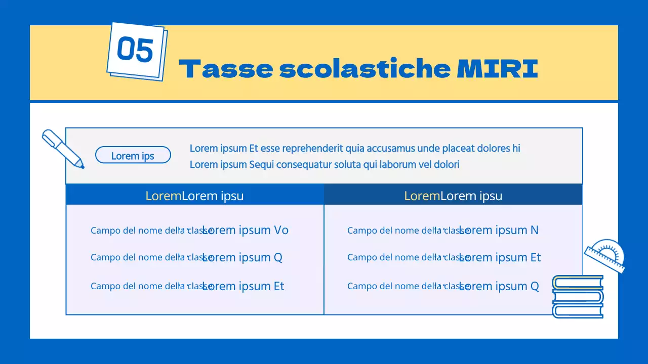 Un prospetto scolastico kitsch giallo e blu