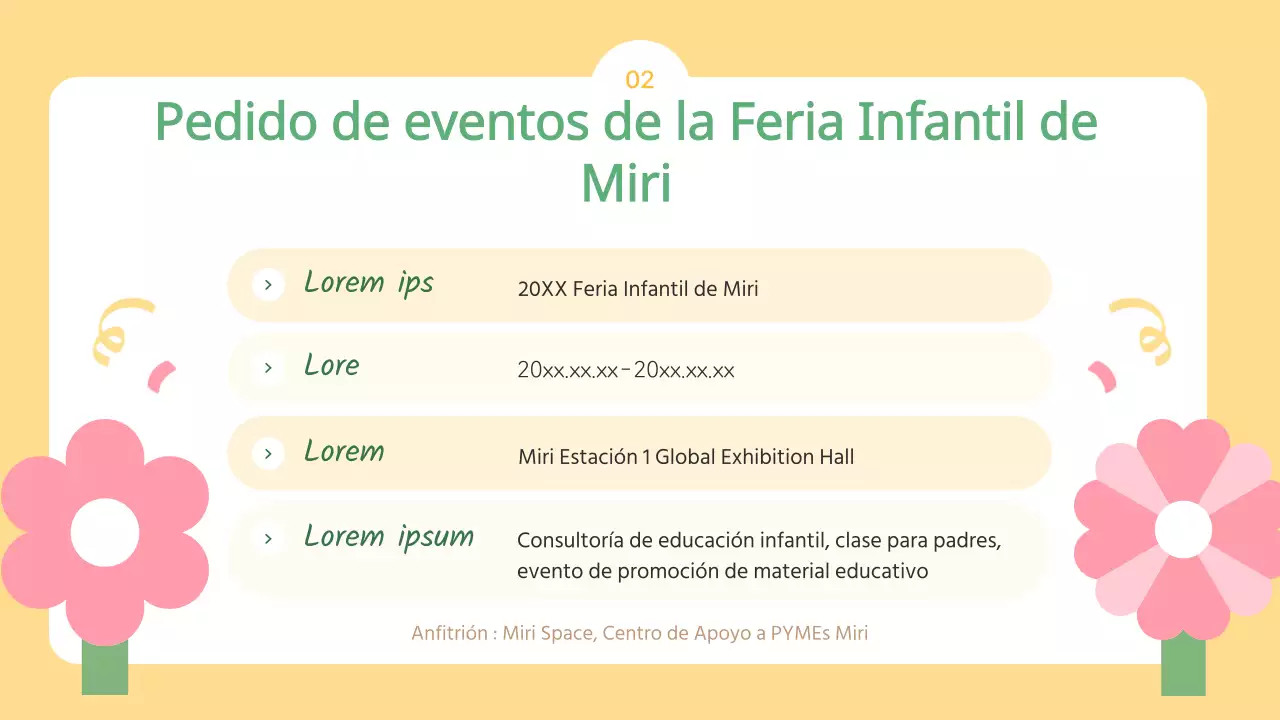 La convocatoria azul claro y amarillo para los expositores de la Feria Infantil