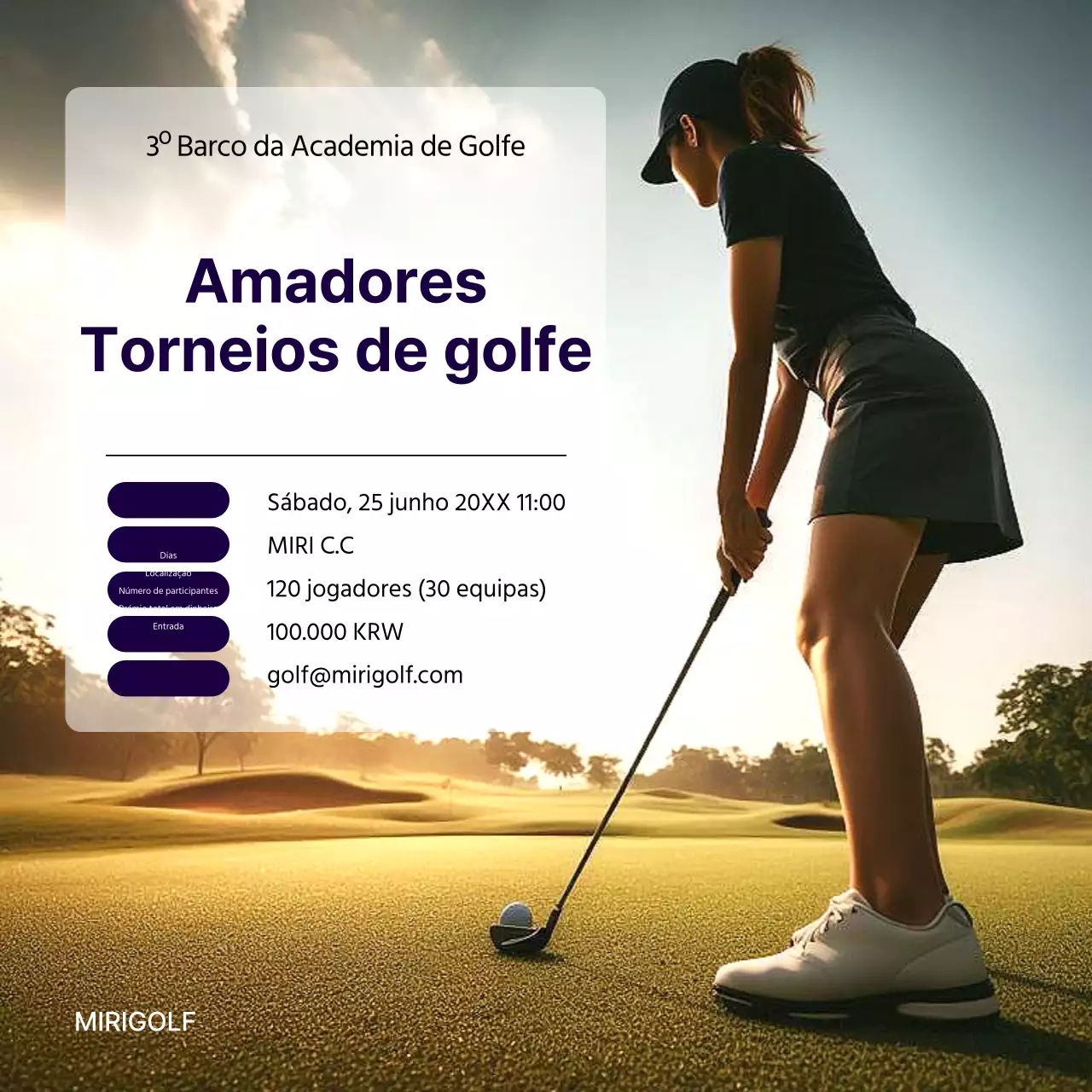 Promover um simples torneio de golfe em verde e azul-marinho