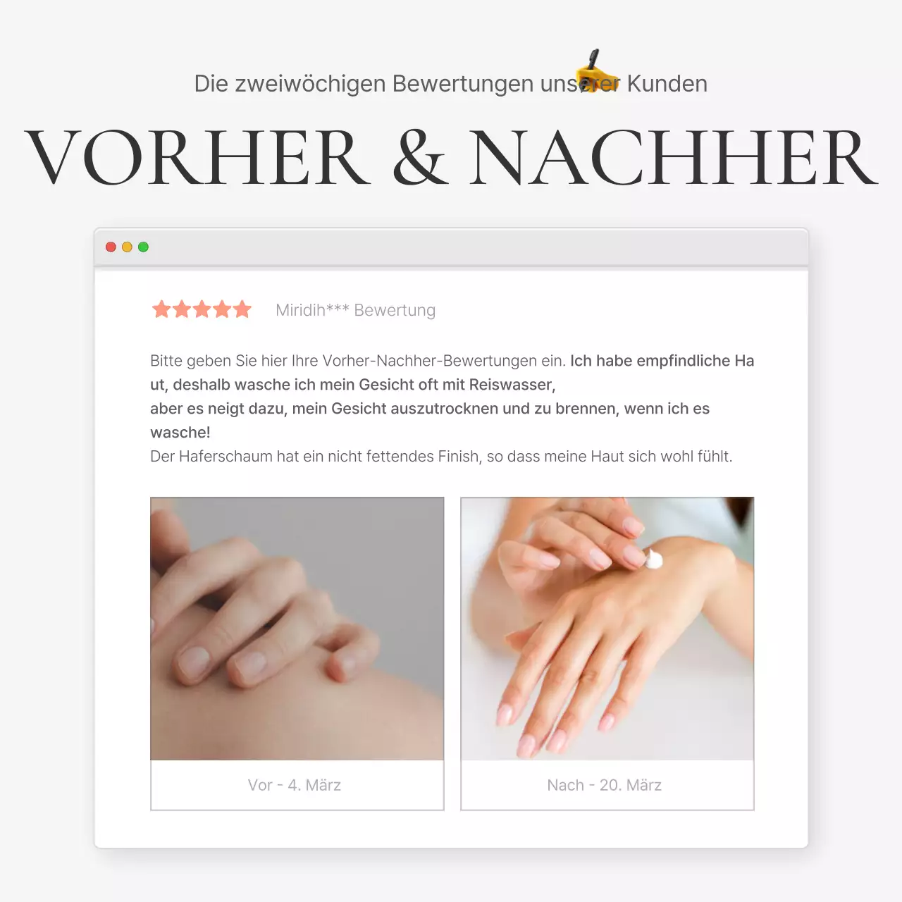 Eine Rezension oder Werbung für ein Modegeschäft mit einem einfachen weißen und grauen Emoji-Stil.