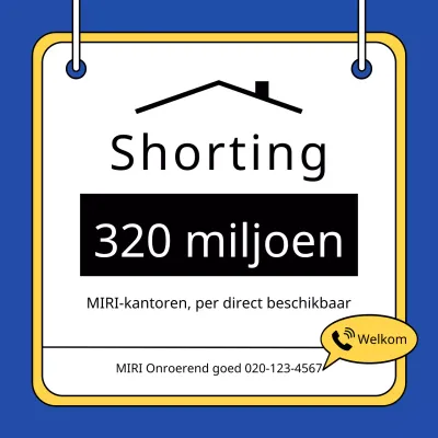 Een eenvoudige advertentie voor een huis te koop in geel en blauw