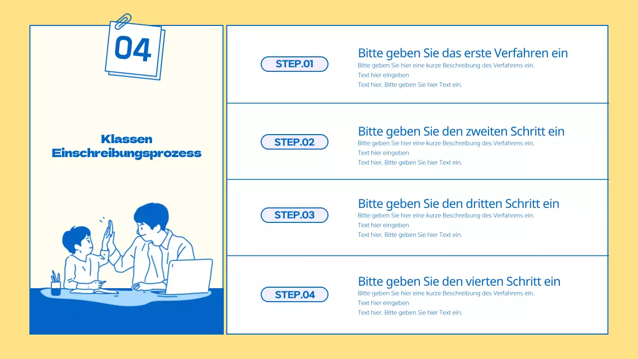 Ein kitschiger gelb-blauer Schulprospekt