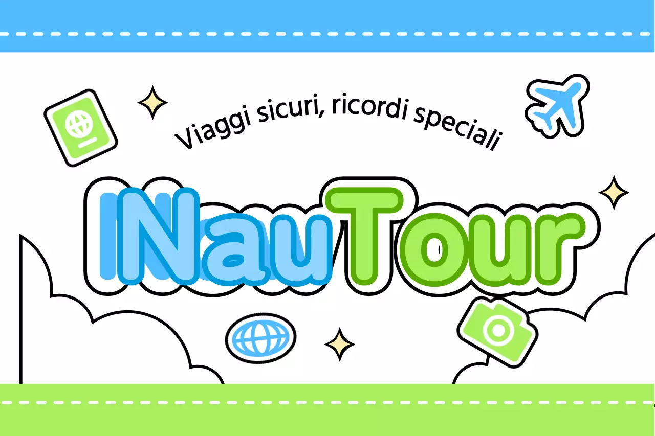 Disegnate una simpatica guida turistica con nuvole e icone diverse.