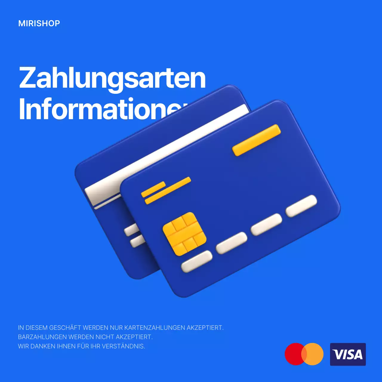 Ein einfacher blau-weißer Kartenzahlungshinweis