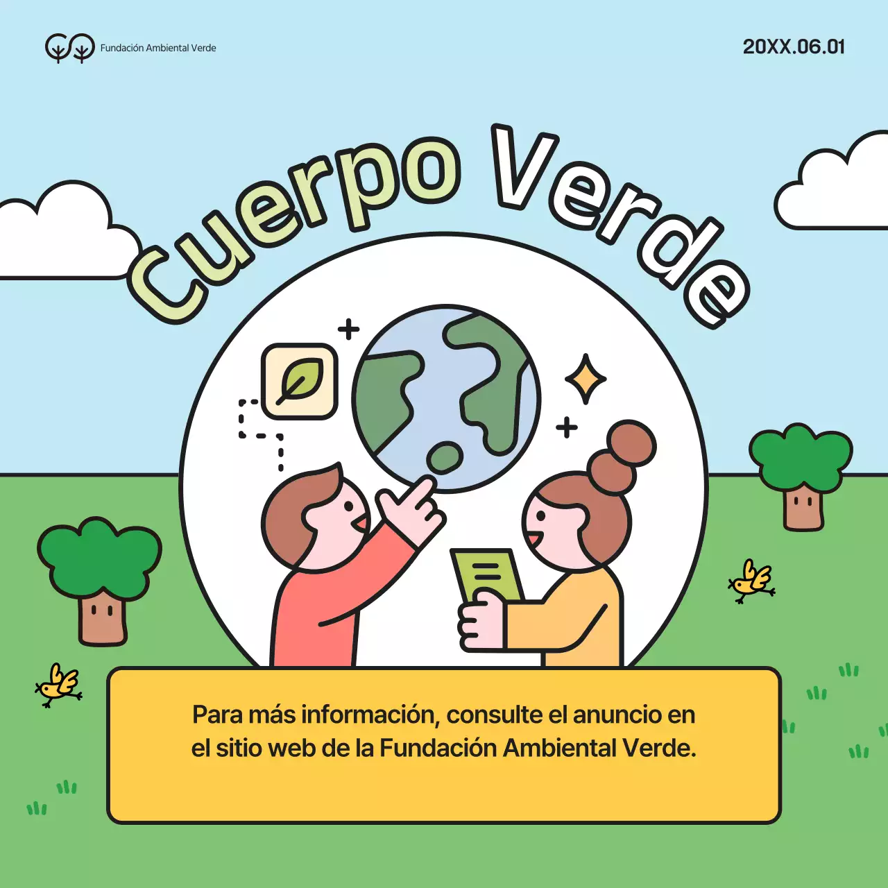Campaña de captación de voluntarios ecologistas universitarios verdes y amarillos