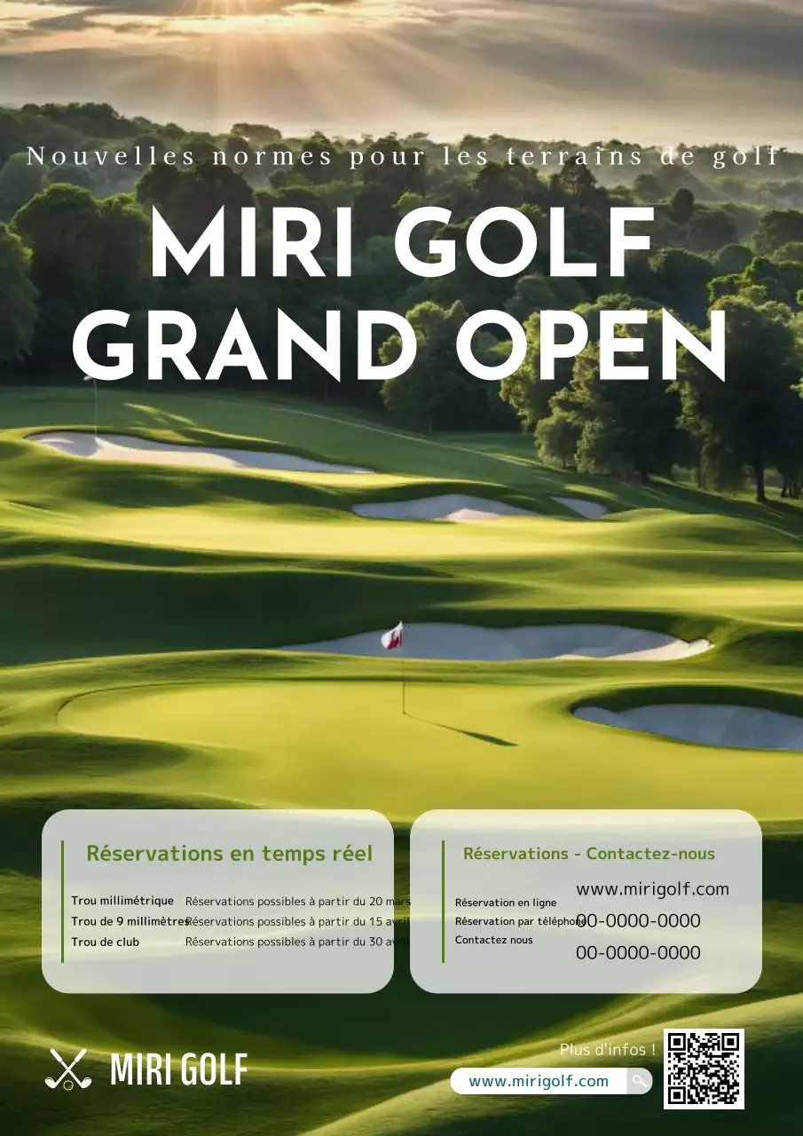 Flyer simple d'ouverture d'un terrain de golf en vert