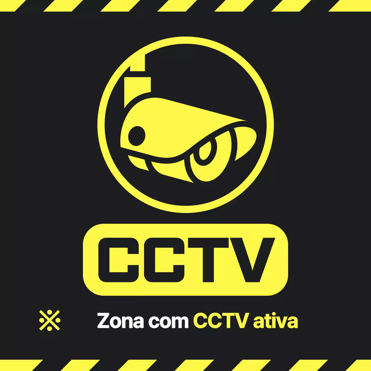Um simples aviso de aviso preto e amarelo durante uma filmagem CCTV