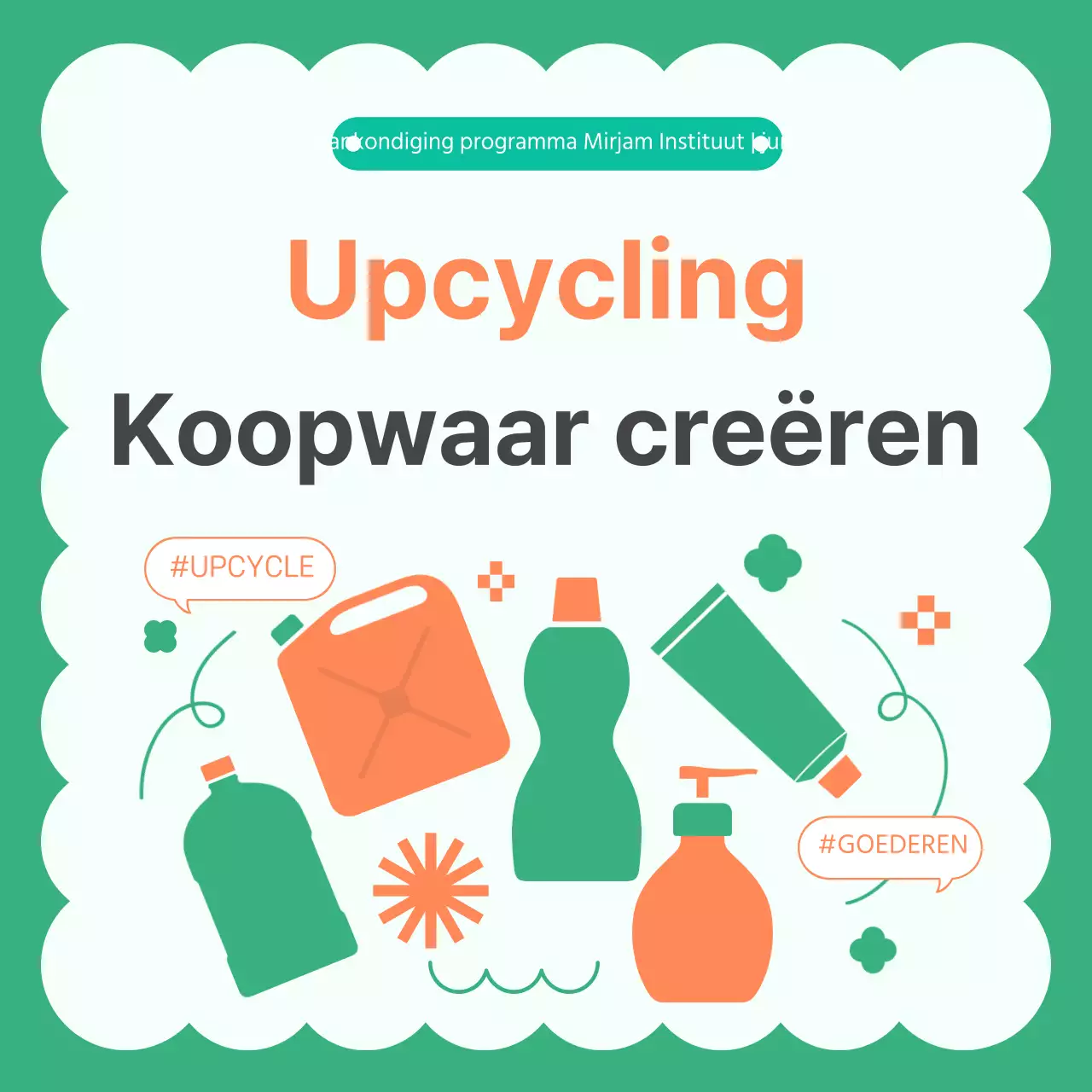 Maak moderne upcyclede goederen in oranje en groene post