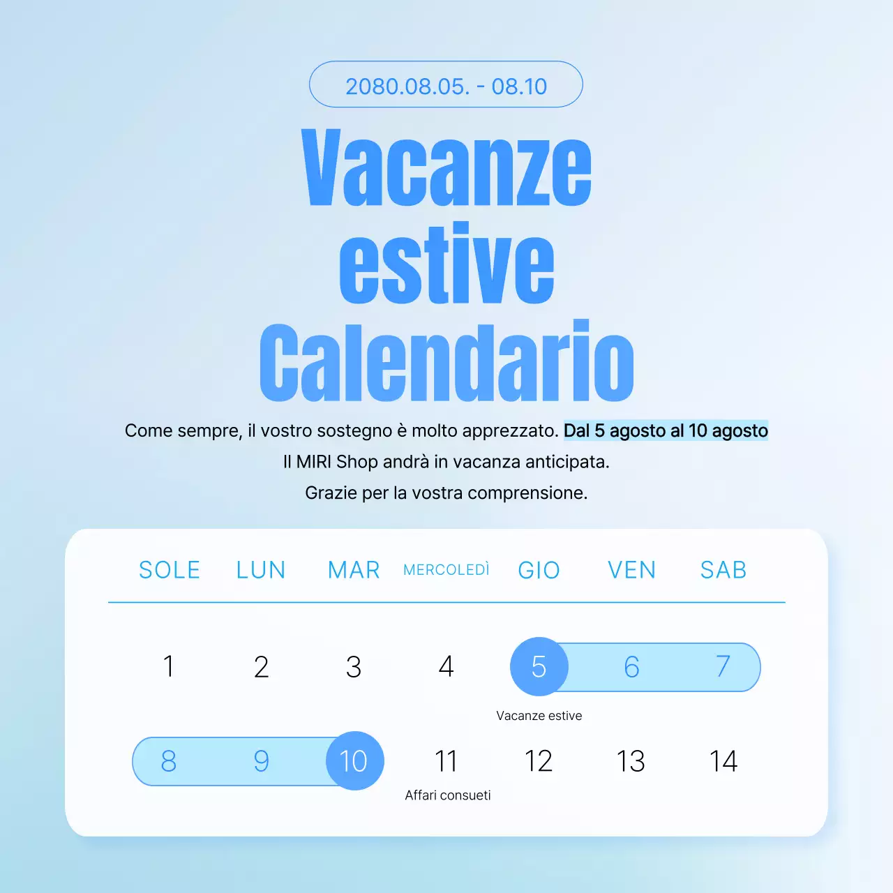 Un semplice popup per le vacanze estive in azzurro e blu
