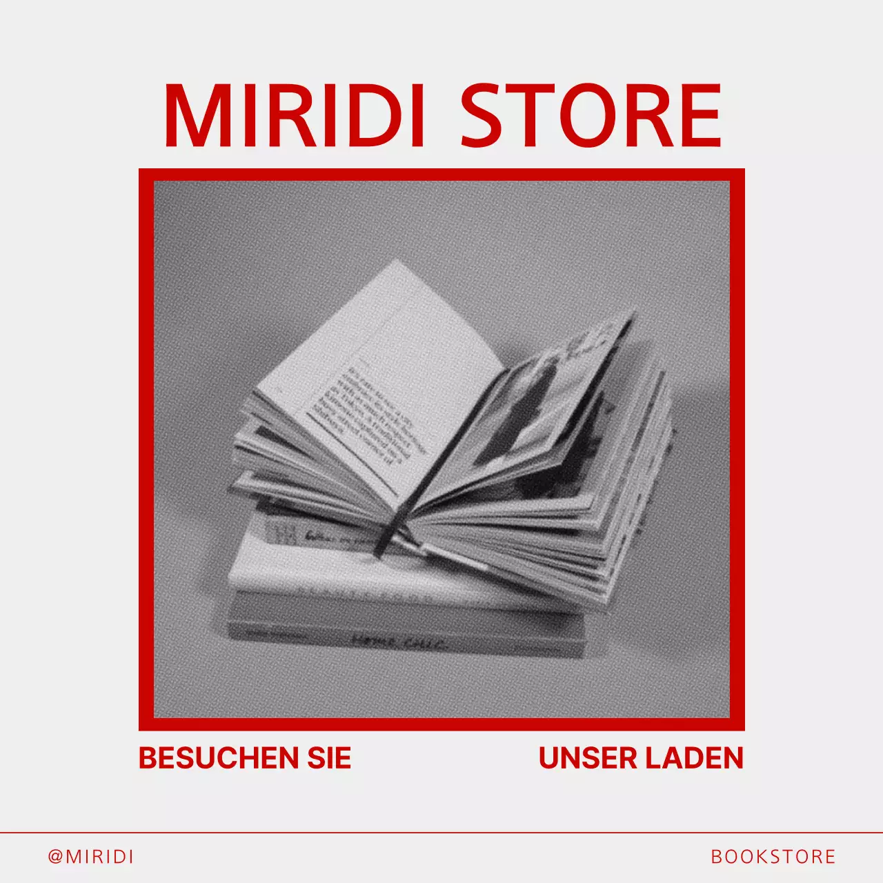 Eine moderne Buchhandlung in Rot, Schwarz und Weiß posted by Bookcafe Bookshop