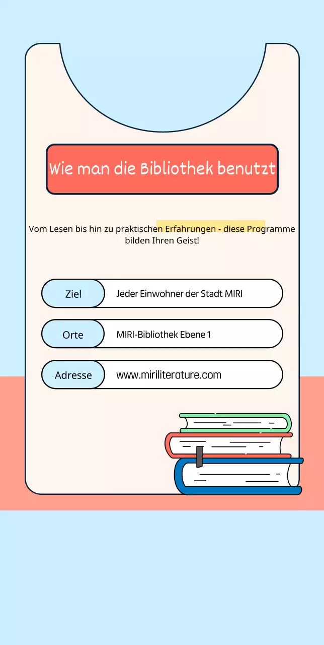Gestaltung einer öffentlichen Bibliothek mit Abbildungen von Büchern und Menschen