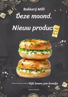 Traditionele en eenvoudige bakkerij nieuw product advertentie in zwart
