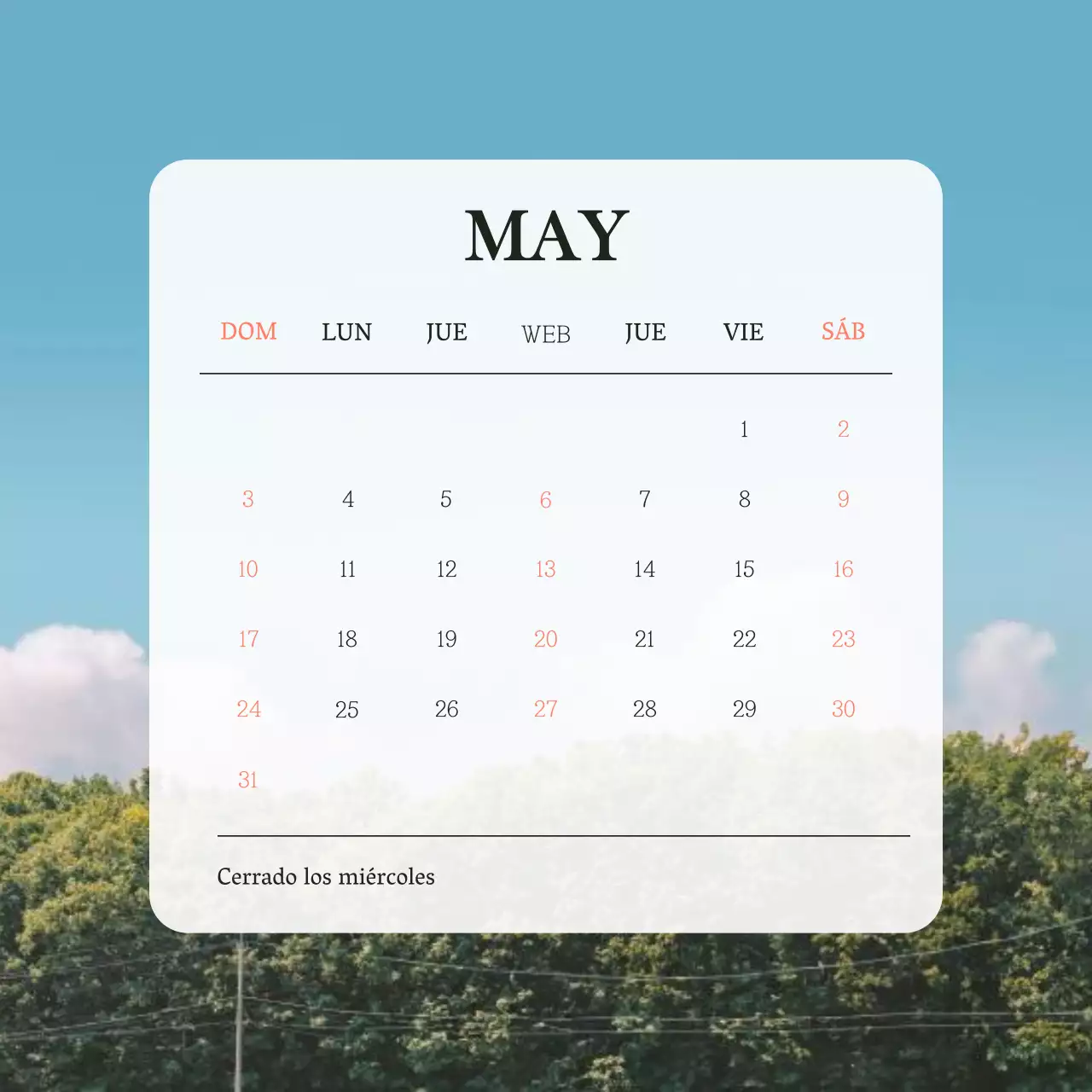 Sencillo calendario de citas azul y blanco