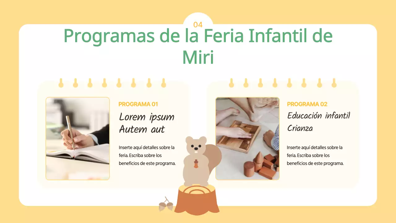 La convocatoria azul claro y amarillo para los expositores de la Feria Infantil