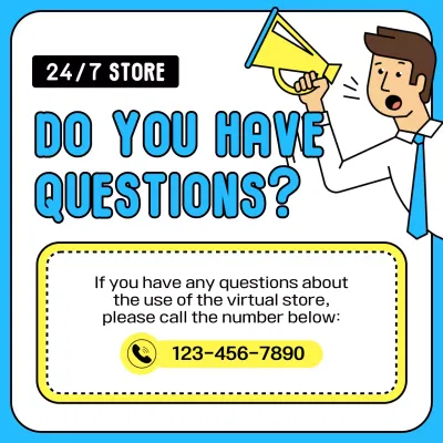 A simple stationery store in light blue and yellow with an inquiry notice