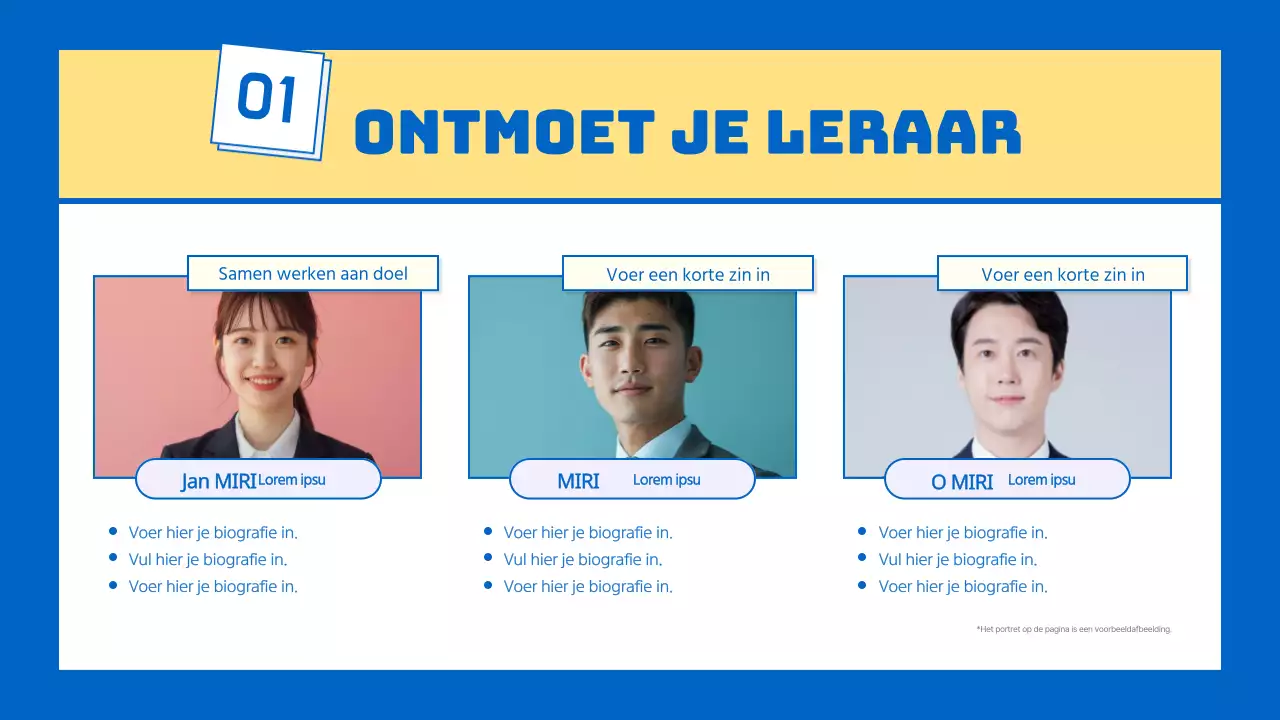 Een kitscherig geel en blauw schoolprospectus