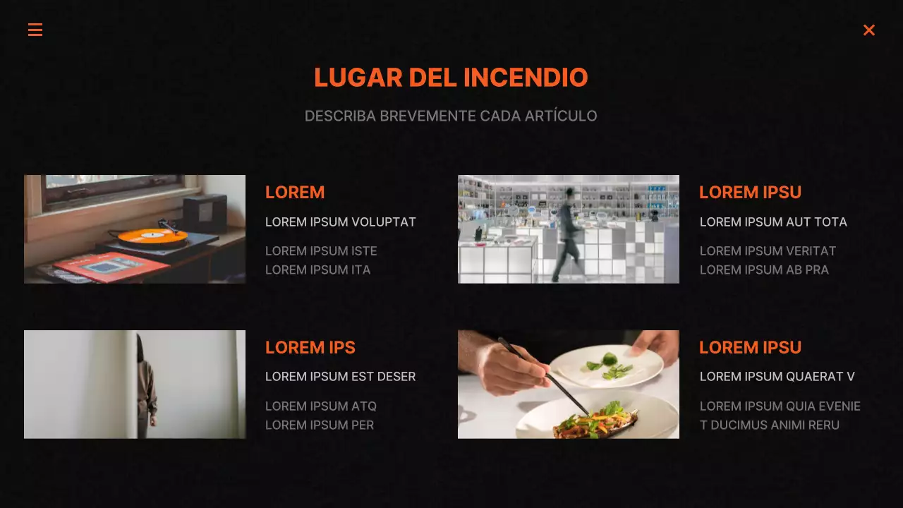 Informes de marketing de moda en negro y naranja