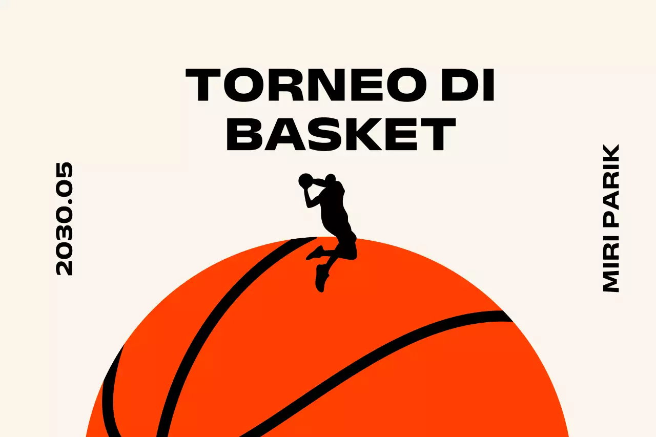 Torneo di basket dal design semplice con palloni da basket e persone che giocano a basket