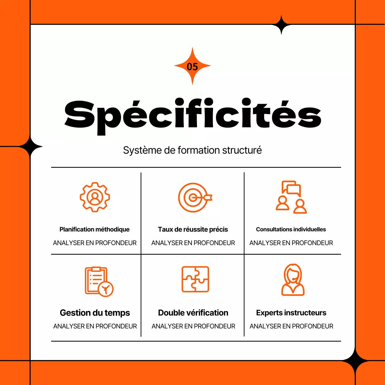 Prospectus simple de l'école de demi-journée orange et noire