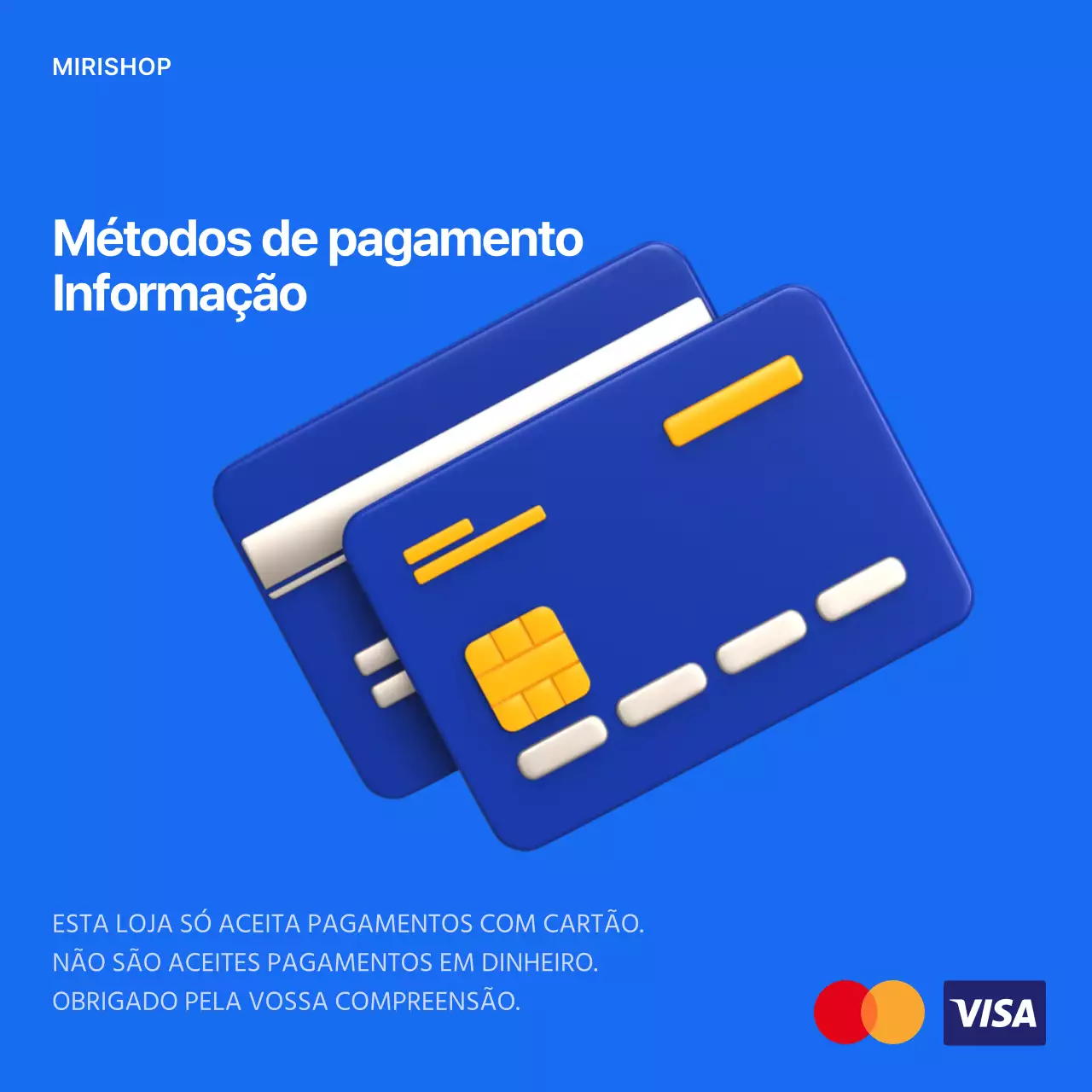 Um simples aviso de pagamento com cartão azul e branco