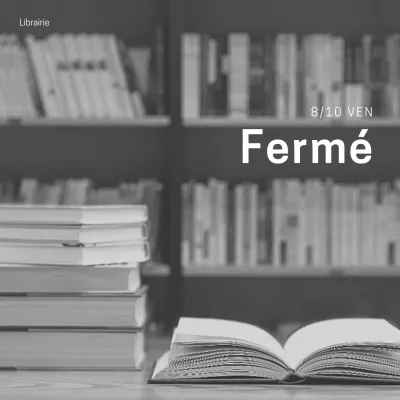 Poste de fermeture de librairie et de café minimaliste en noir et blanc et en noir et blanc