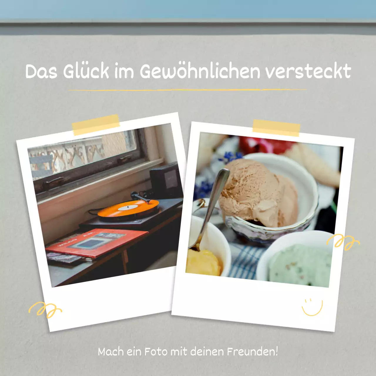 Kitschig-fröhliche Phrasenpost in Gelb und Weiß