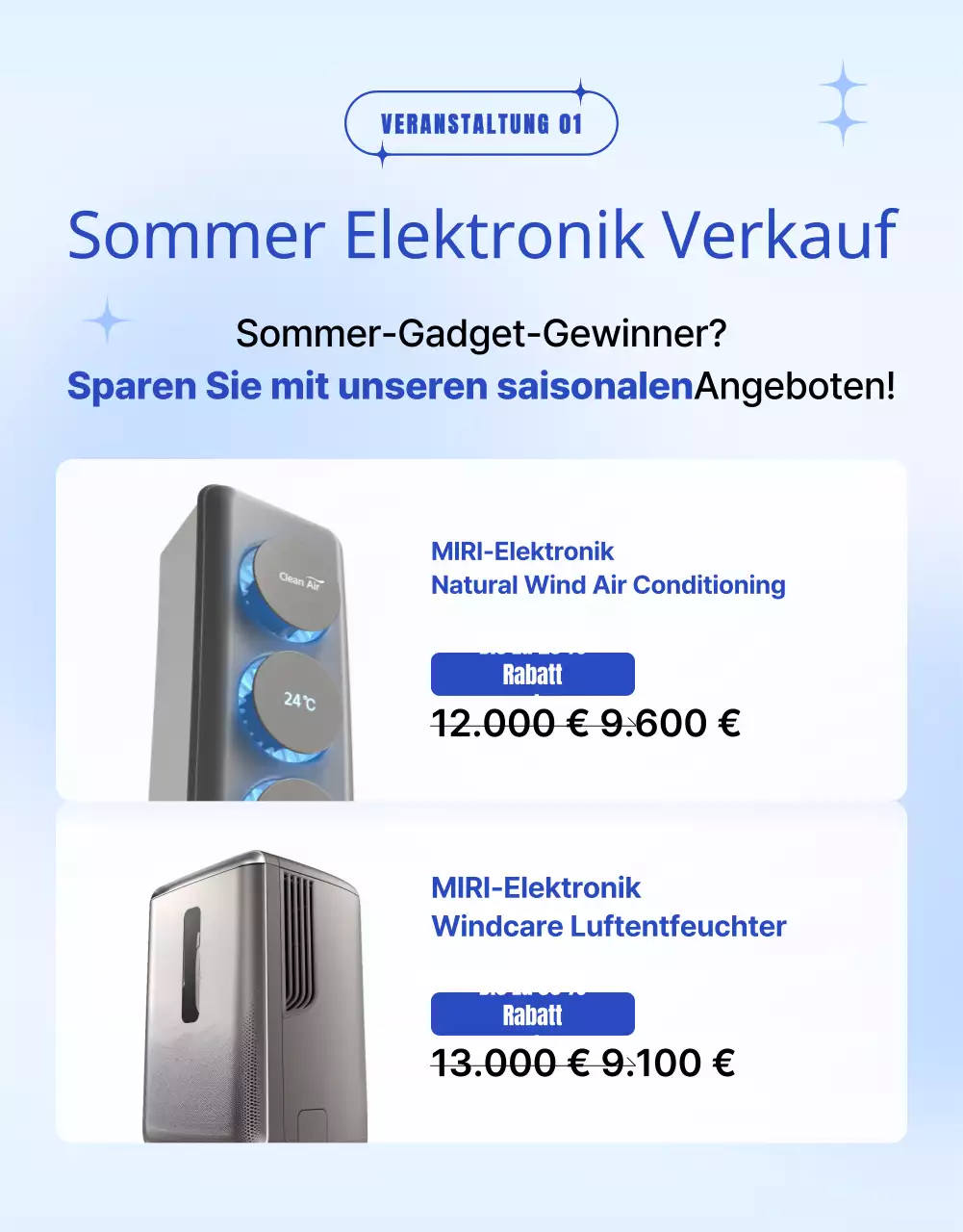 Werben Sie für eine sommerliche Warenpräsentation mit den Trendfarben Blau und Hellblau