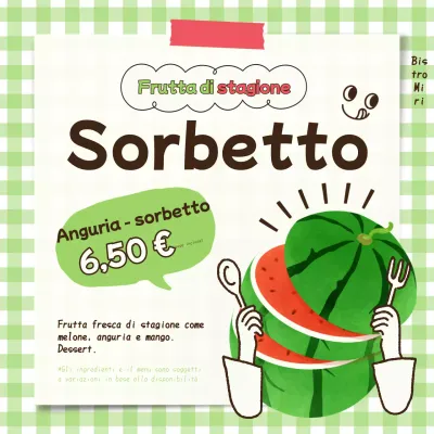 Giallo-verde e rosso, per promuovere i piatti estivi di stagione.