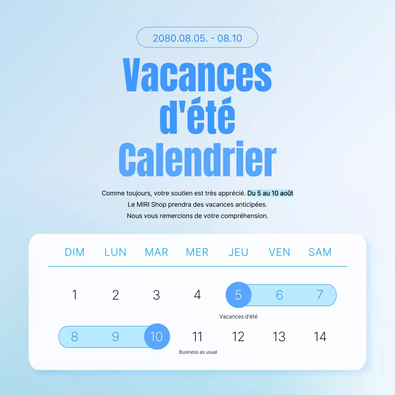 Un popup simple de vacances d'été en bleu clair et bleu