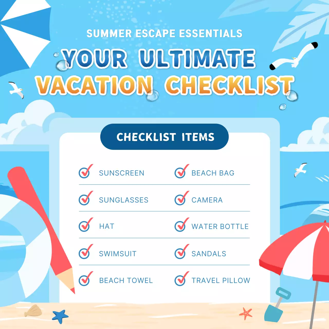 Blue Modern Vacation Checklist Social Media Post