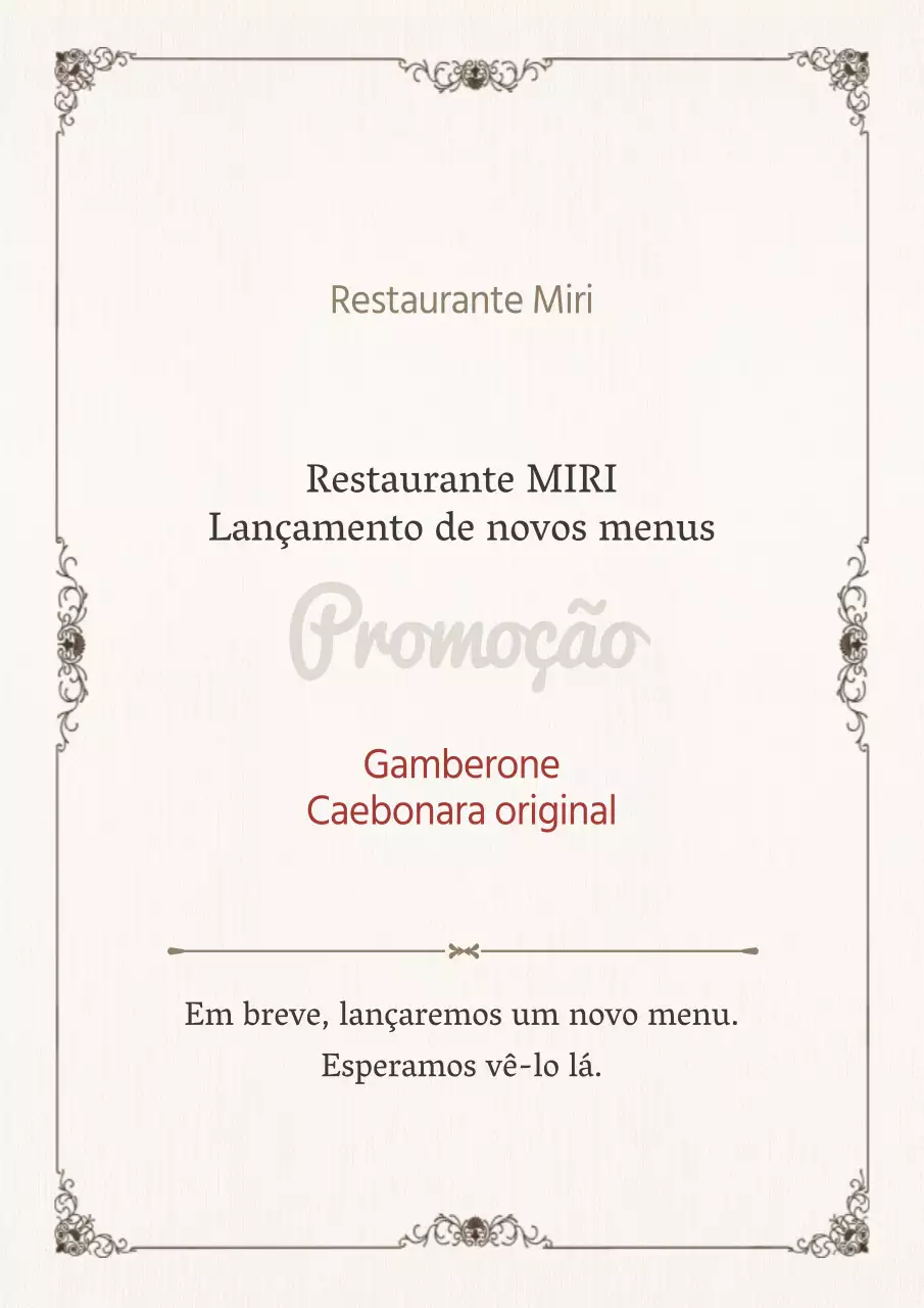 Anúncio de nova ementa para um restaurante simples, vermelho e bege