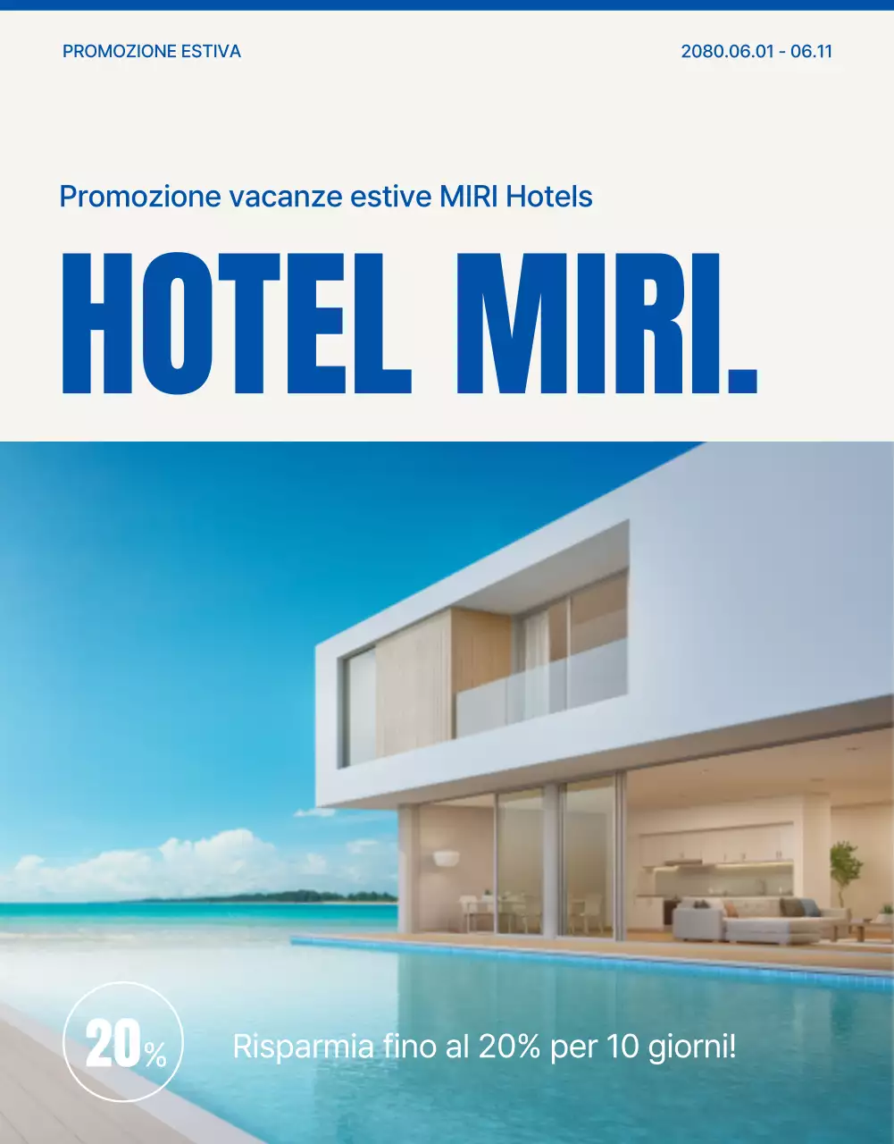 Promuovere una semplice promozione della stagione estiva dell'hotel in blu