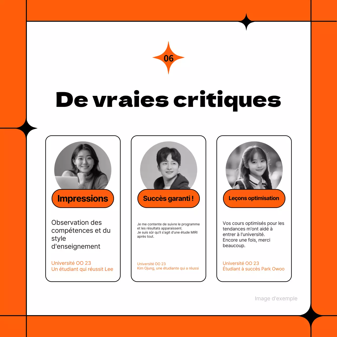 Prospectus simple de l'école de demi-journée orange et noire