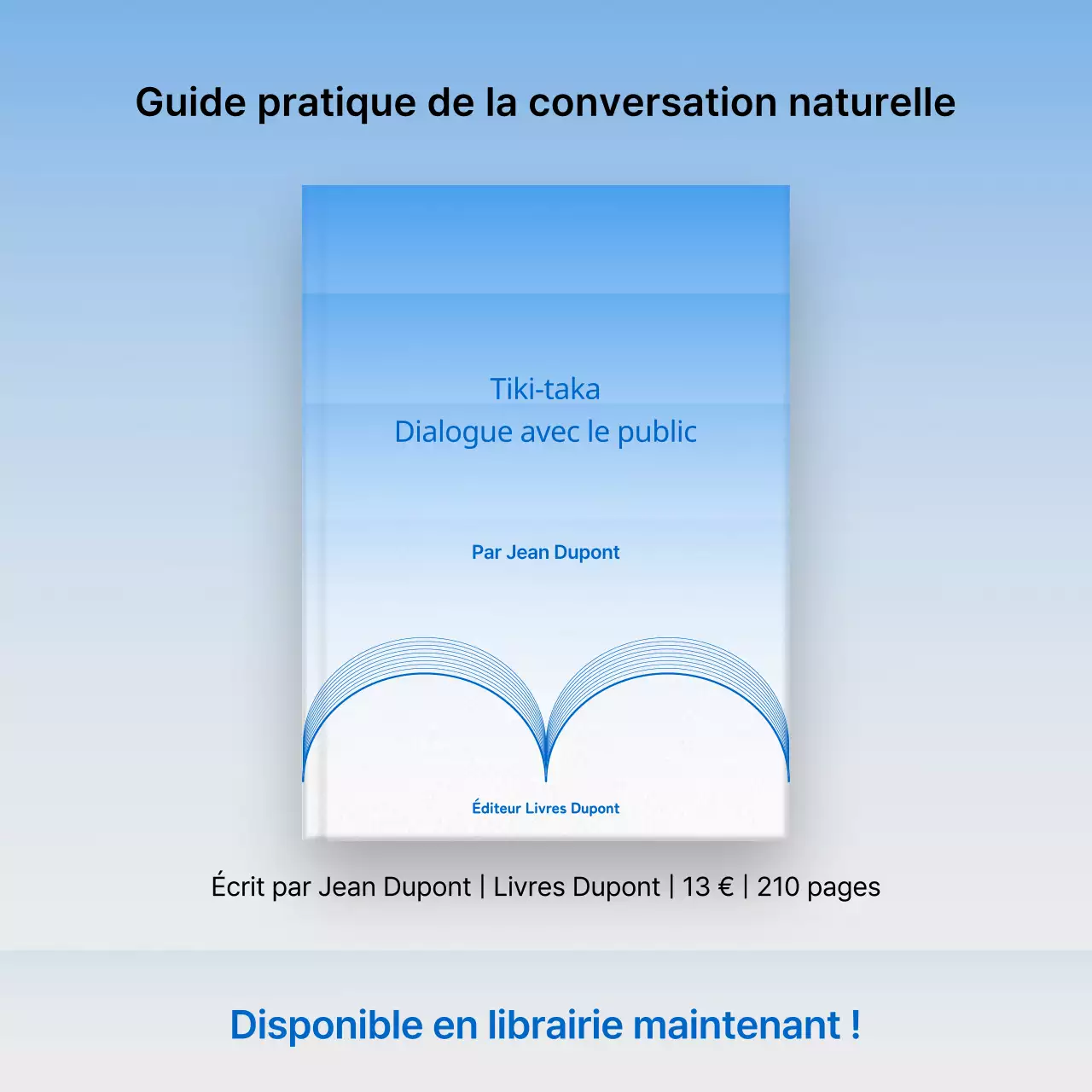 Promotion minimaliste du lancement d'un livre en bleu et bleu clair