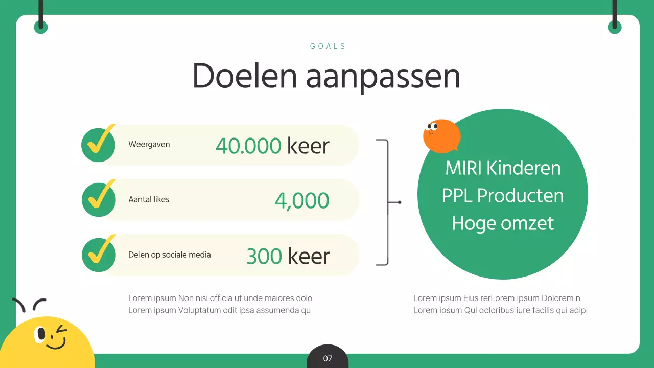 Een groen en geel analyserapport met inzichten in de inhoud van kinderen