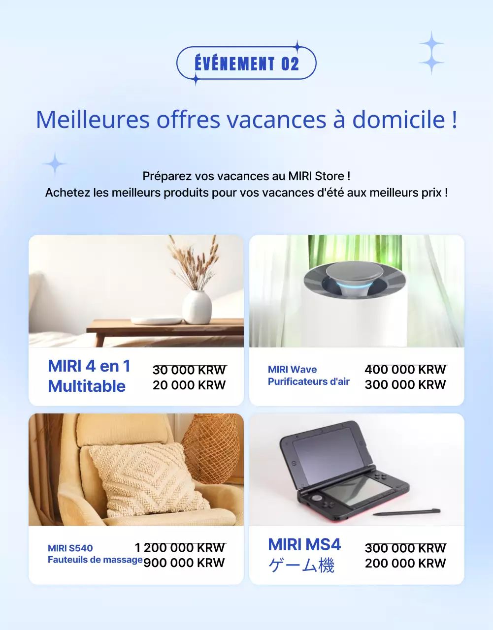 Promouvoir un étalage de marchandises estival avec des couleurs bleu et bleu clair très tendance