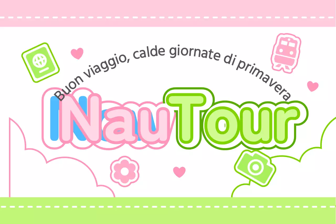 Disegnate una simpatica guida turistica con nuvole e icone diverse.