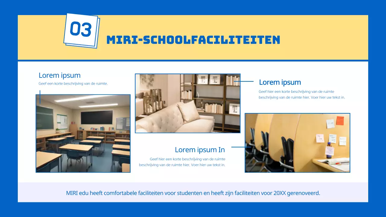Een kitscherig geel en blauw schoolprospectus