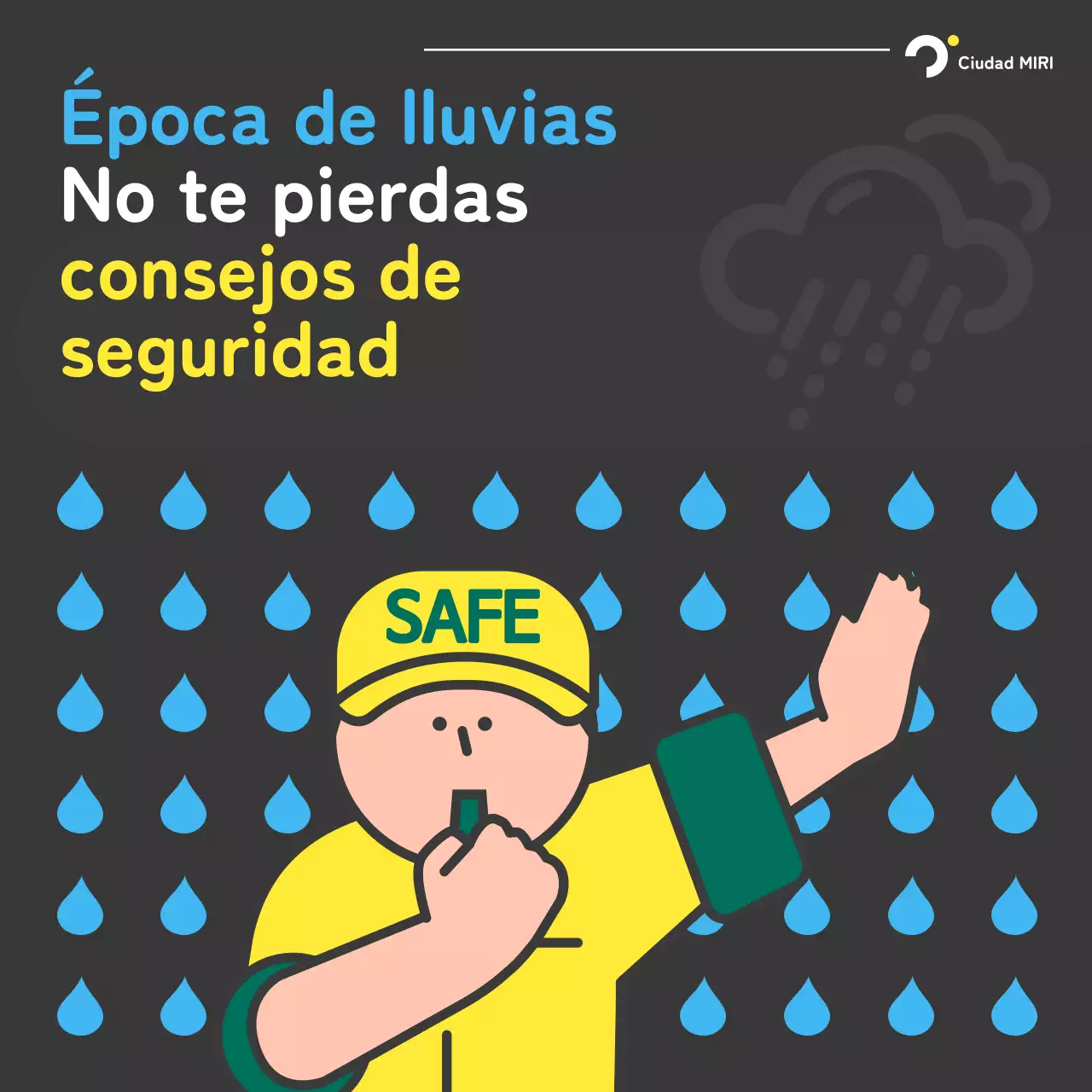 Guía de seguridad para la estación lluviosa, en azul y negro y en estilo pop-art