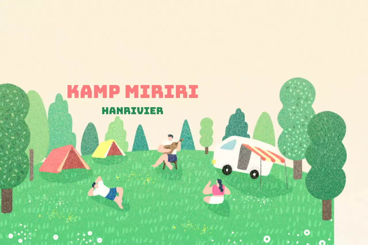 Een sentimentele camping met een geïllustreerde tekening van kampeerders