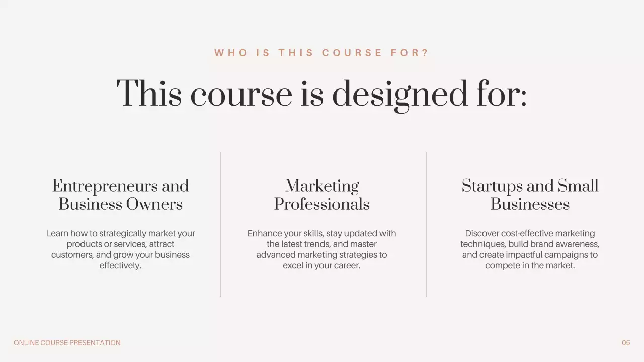 Beige Professional Marketing Course Guide Presentation